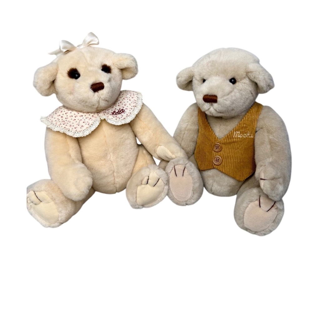 Applause Dakin Latte & Mocha Plush Teddy Bear Pair VTG Set Cream 13" 24794 24795